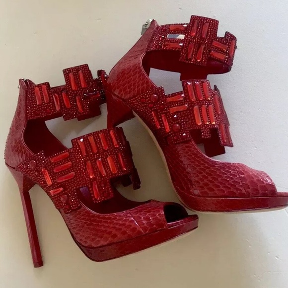 Jimmy Choo Jing Embellished Snakeskin Sandals - Picture 4 of 8